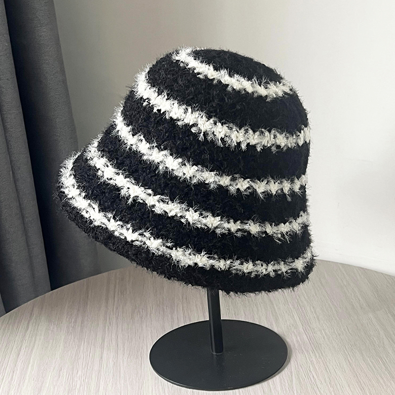 毛绒针织水桶帽女冬季显脸小