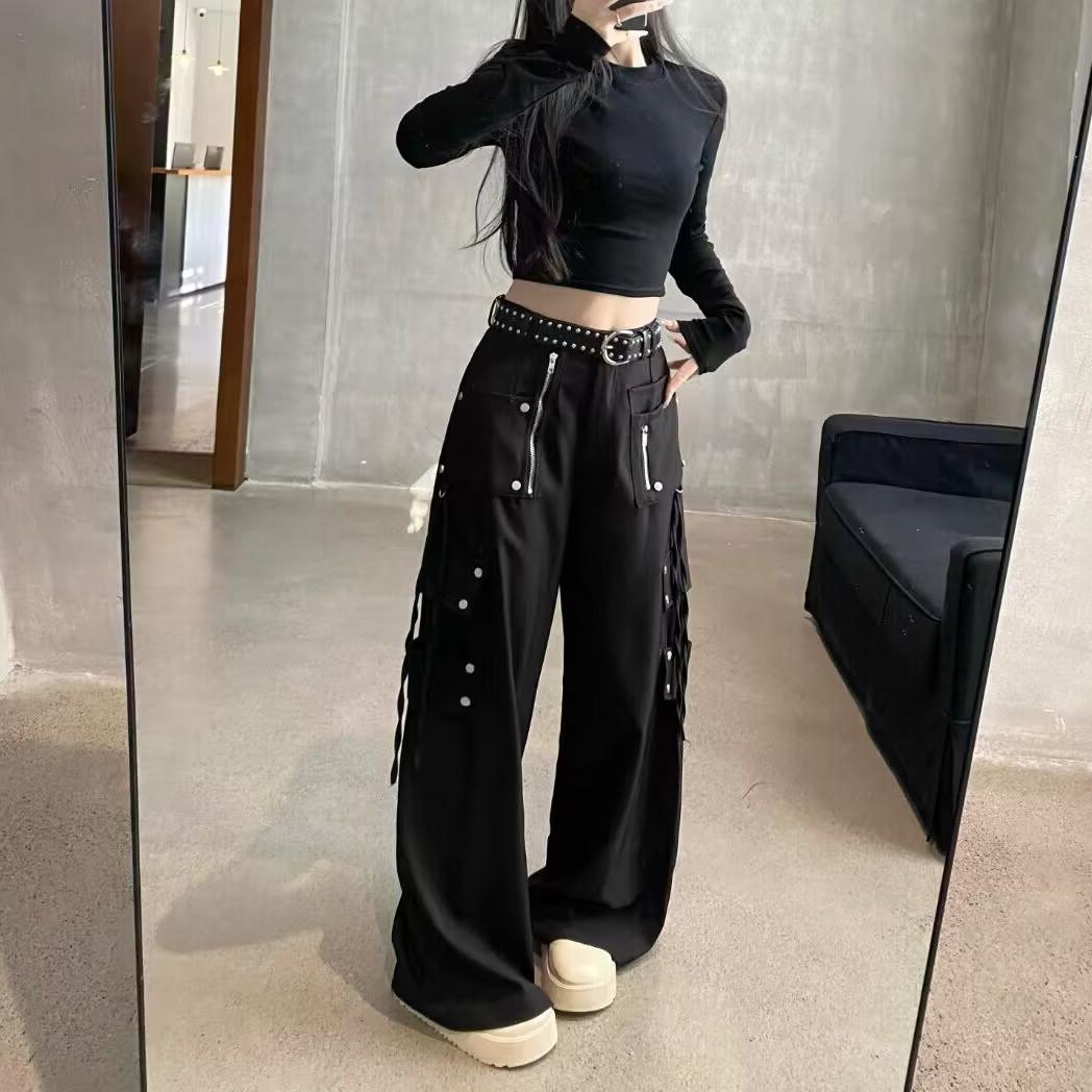 超酷休闲裤女2025年春季高级有垂感个性设计感直筒显瘦裤子