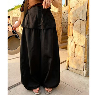 束脚工装 高腰假两件屁帘阔腿裤 女2026春季 简约显瘦休闲长裤 裤