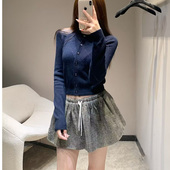 韩里韩气早秋穿搭半身裙高腰a字字母刺绣小个子蓬蓬裙