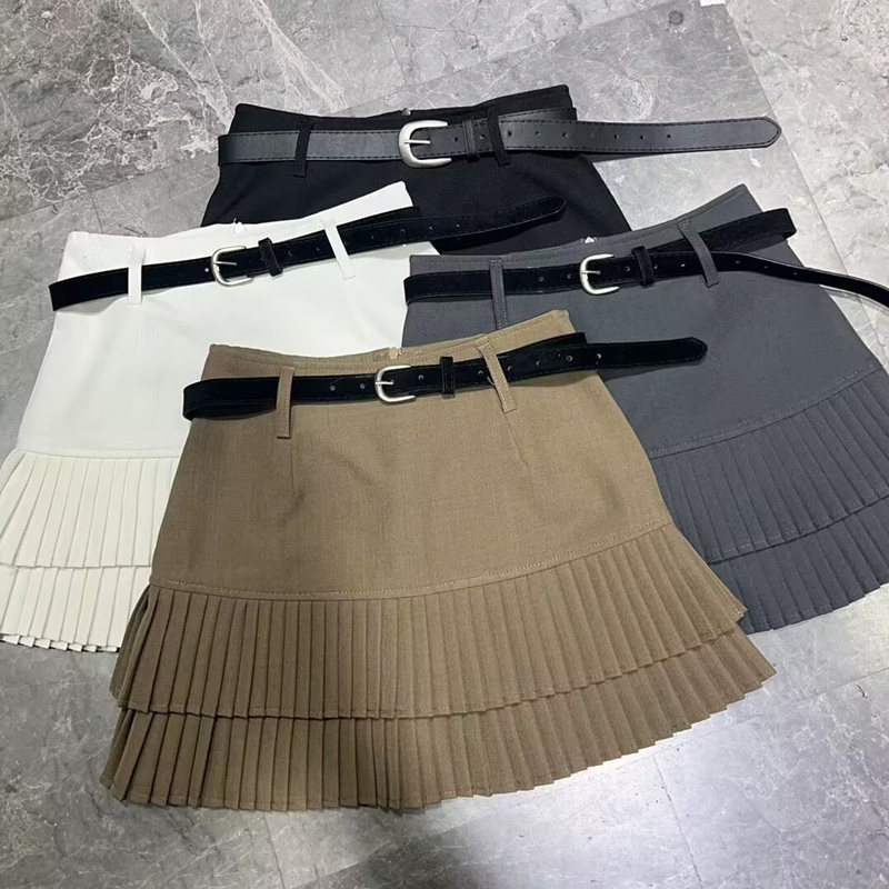 学院风百褶拼接半身短裙女春季新款高腰显瘦潮流A字配腰带裙裤子,女装/女士精品,半身裙,淘宝优惠券,粉丝福利购,淘宝优惠卷