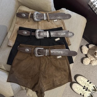 2025麂皮复古高腰休闲显瘦短裤 女早秋直筒宽松百搭热裤