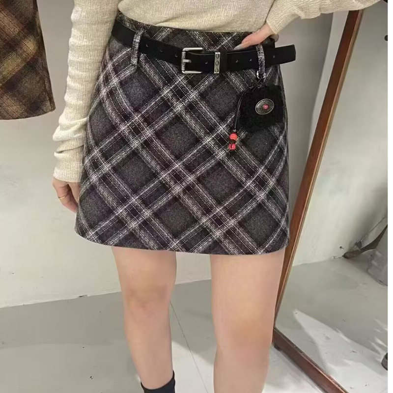 十三行2025冬季新款港风高腰包臀A字格纹短裙复古格子毛呢半身裙,女装/女士精品,半身裙,淘宝优惠券,粉丝福利购,淘宝优惠卷