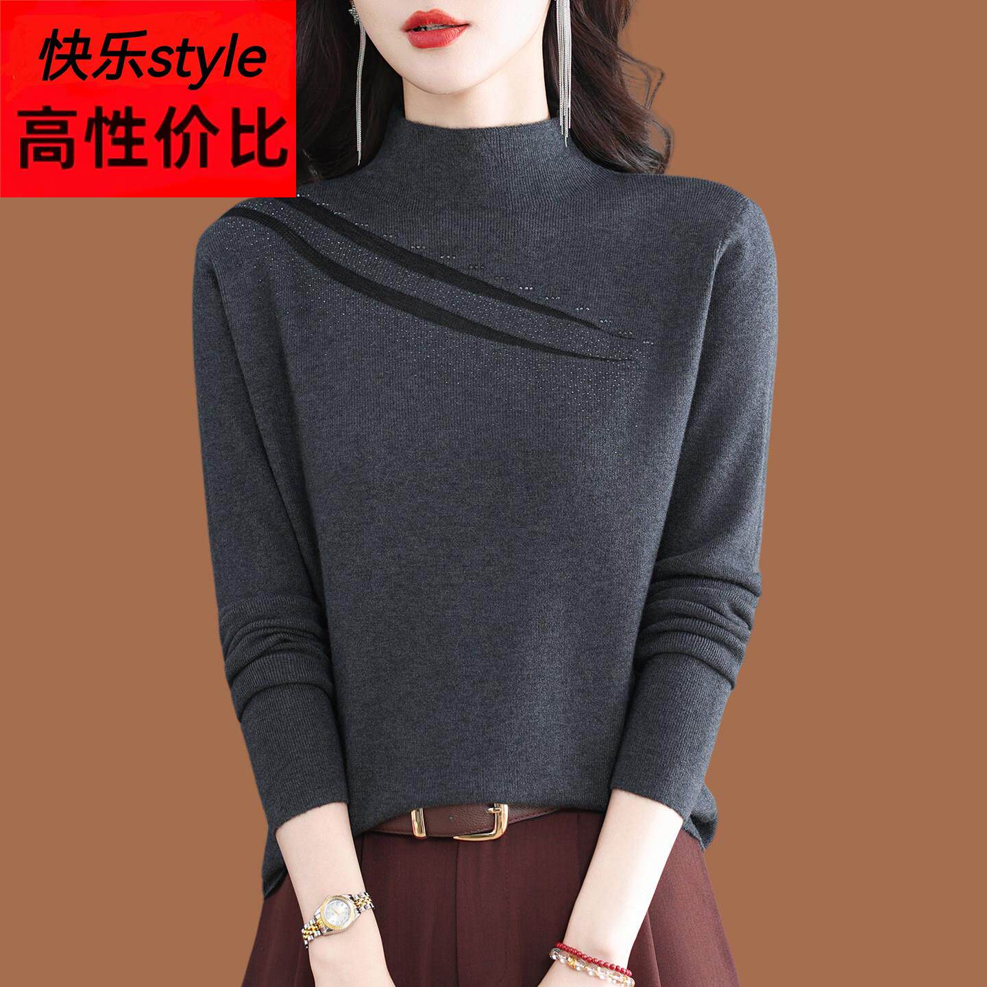 原创清仓薄款羊毛衫女亲肤半高领毛衣漂亮妈妈遮肚子显瘦软糯打底