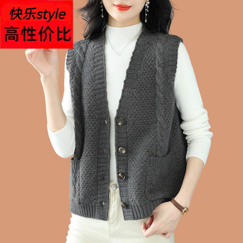 无袖马甲背心女开衫短款2025新款宽松外搭披肩叠穿粗线羊毛衫马夹