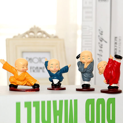 彩色四款小手工和尚少林功夫树脂娃娃礼品厂家直销精品货源车饰