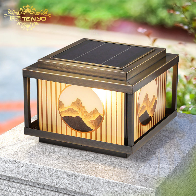 藤源全铜太阳能柱头灯庭院围墙大门柱子灯户外防水别墅花园门柱灯