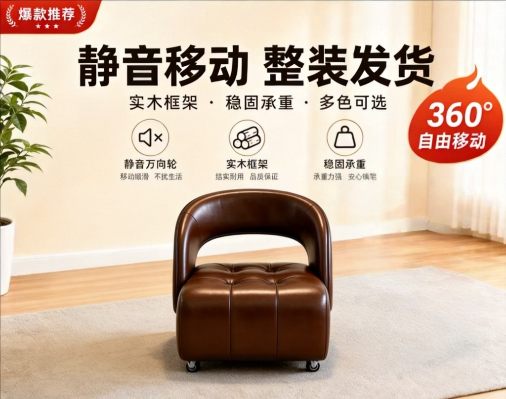 轻奢客厅小凳子沙发凳家搁脚凳门口换鞋凳矮凳子静音万向轮溜溜凳