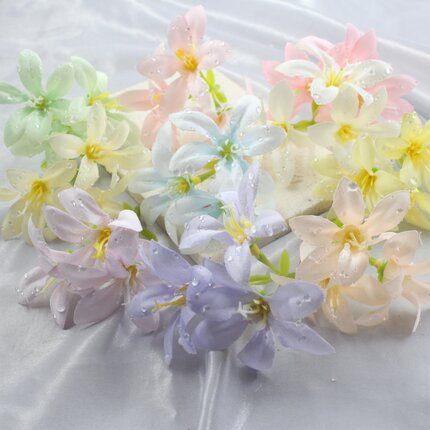 新款雨露水珠仿真三叉小花装饰配件 diy蛋糕装饰仿真花朵小清新风