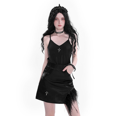 YUBABY显瘦辣妹吊带短裙羽毛缺口