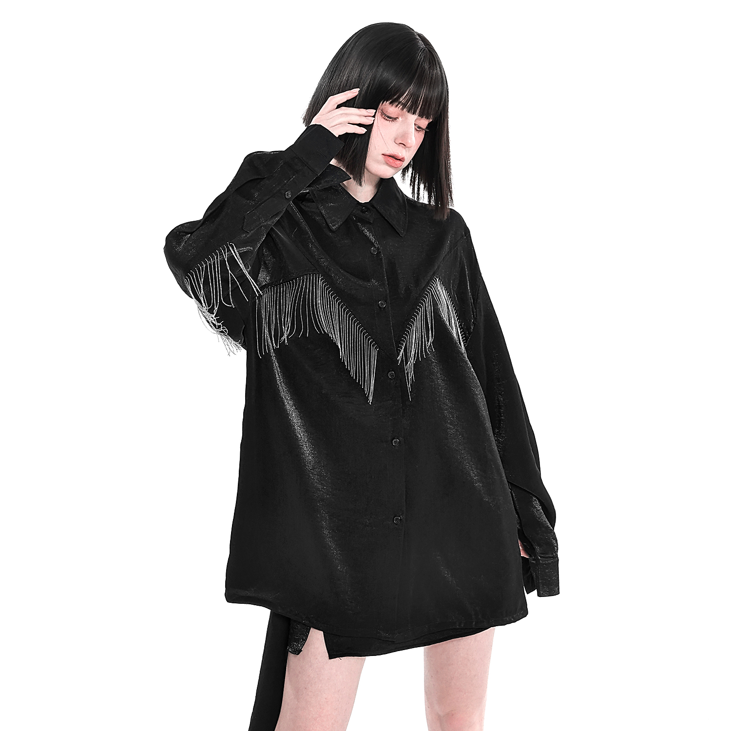 小雨家金属闪耀朋克bling衬衫