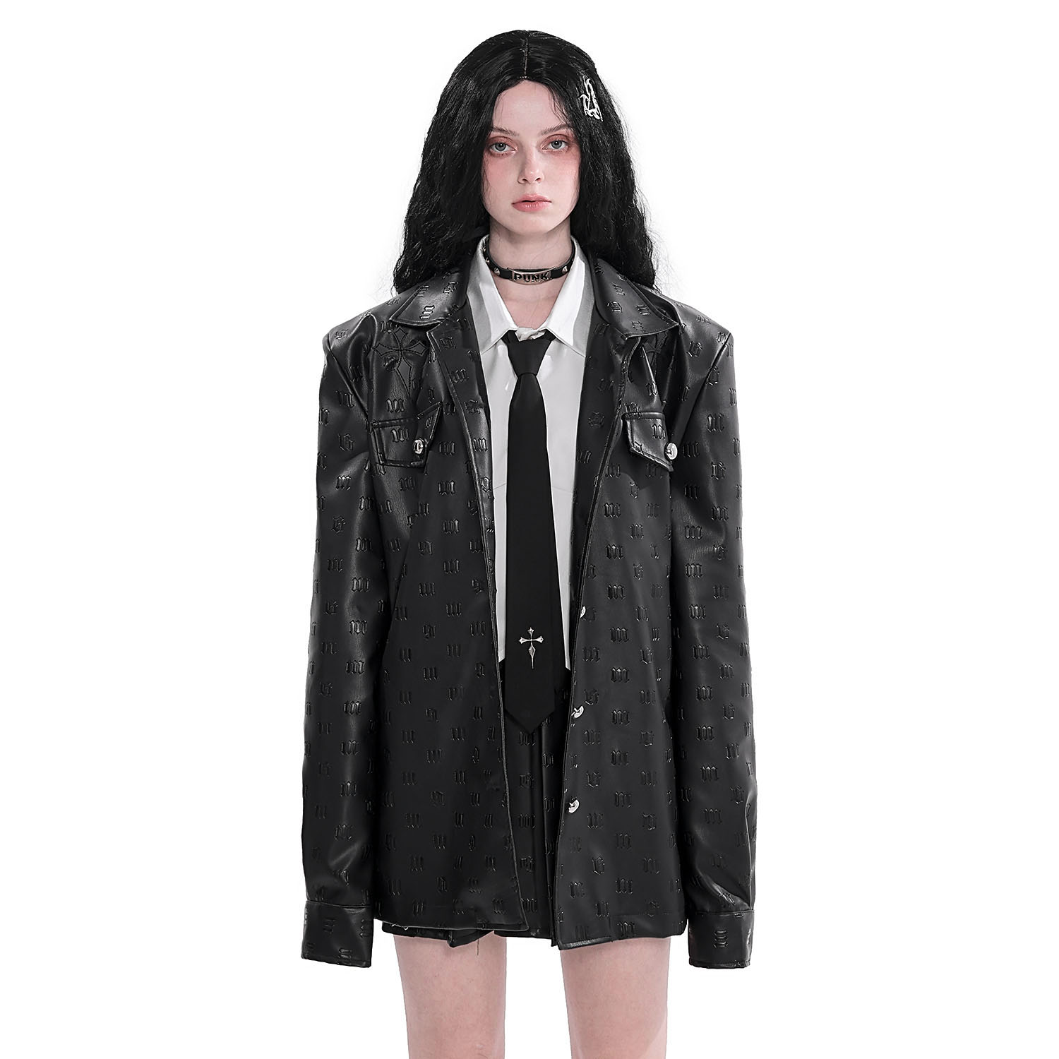 YUBABY宽松暗黑风梵文金属衬衫