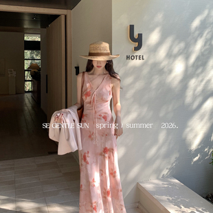 复古印花V领修身 GENTLE SU诺火爆法式 连衣裙88496 显瘦无袖