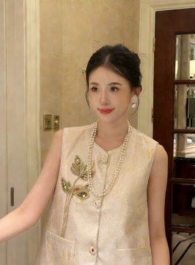 诺设计新手工钉珠提花新中式无袖上衣开衫马甲（含70真丝）27007