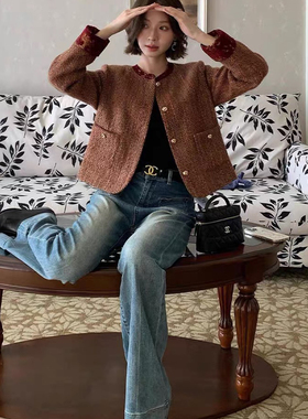 诺诺冬上新撞色花边小香短外套（含10羊毛）A6636