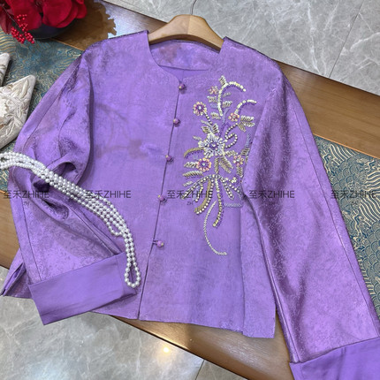 诺诺设计冬上新新中式醋酸致钉珠时尚气质短外套t1603