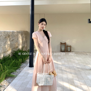 SU诺黎午后出片神裙～法式 蕾丝拼接短袖 收腰连衣裙88479 GENTLE
