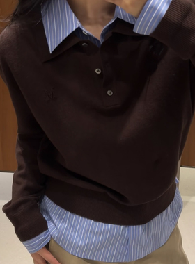 诺诺家新质感叠穿咖啡色假两件长袖针织衫（含12.4绵羊毛）Q12-05