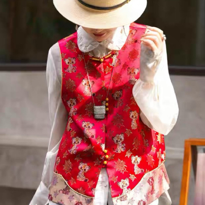 诺诺家小众风彩蛋藏于宋锦提花马甲金钱豹纹样栩栩如生马甲A9768,女装/女士精品,马夹,淘宝优惠券,粉丝福利购,淘宝优惠卷