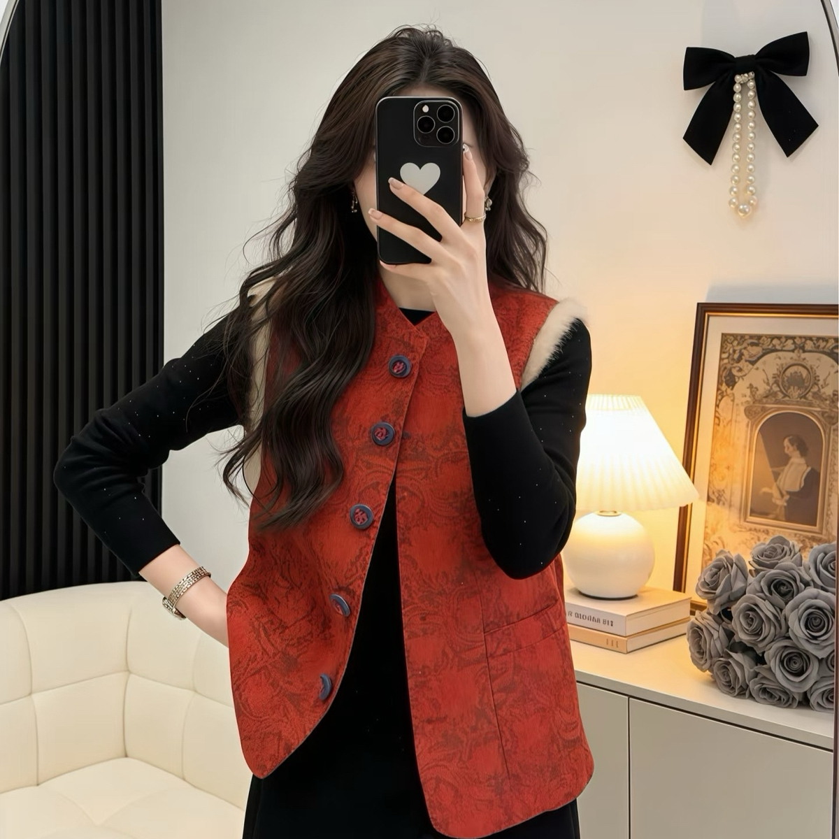 诺诺设计香古韵节日气息氛围感新中式提花夹棉加厚国风马甲26558