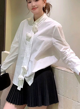 诺诺简约立体花朵挂绳设计感宽松衬衫小衫(配配花朵挂绳)A76229