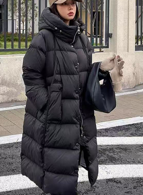 诺诺时尚羽绒抽绳连帽拉链重工长款保暖外套大衣羽绒服A86308