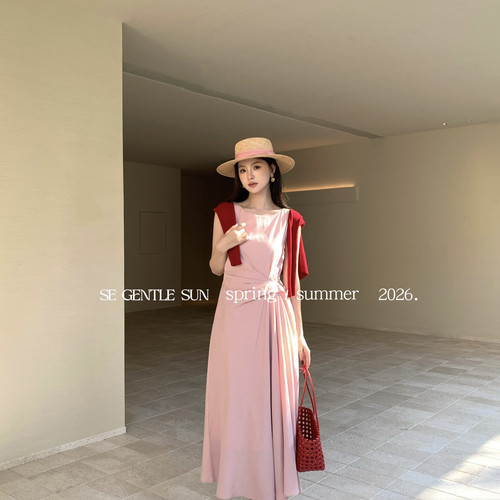 SE GENTLE SU诺舒适优雅通勤设计感无袖抽褶气质收腰连衣裙88532