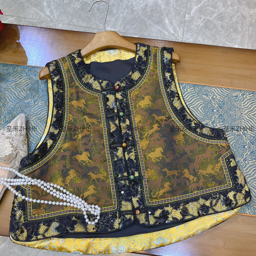 诺诺设计冬上新新中式图案提花圆领盘扣马甲YS2-t0101