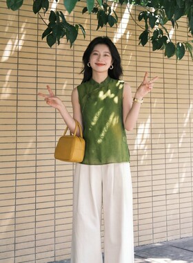 诺诺家6夏上新真丝欧根纱提花立领国风马甲(含100真丝)YS66-G230