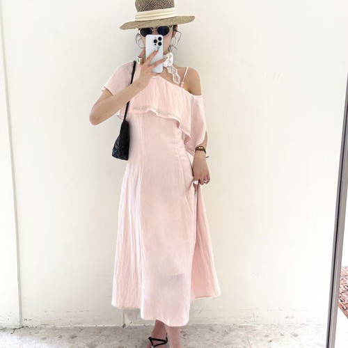 诺诺26夏上新珠管绣长款单肩连衣裙(不含项链+丝巾)262SQ192018