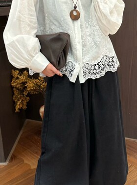 诺诺家2026春上新镂空花边下摆刺绣苎麻衬衫YS250-G416