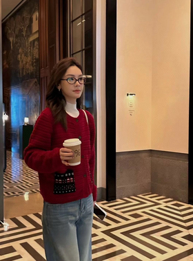 诺诞复古红羊毛加厚保暖毛衣（含100羊毛）(不含任何配件)KS25769