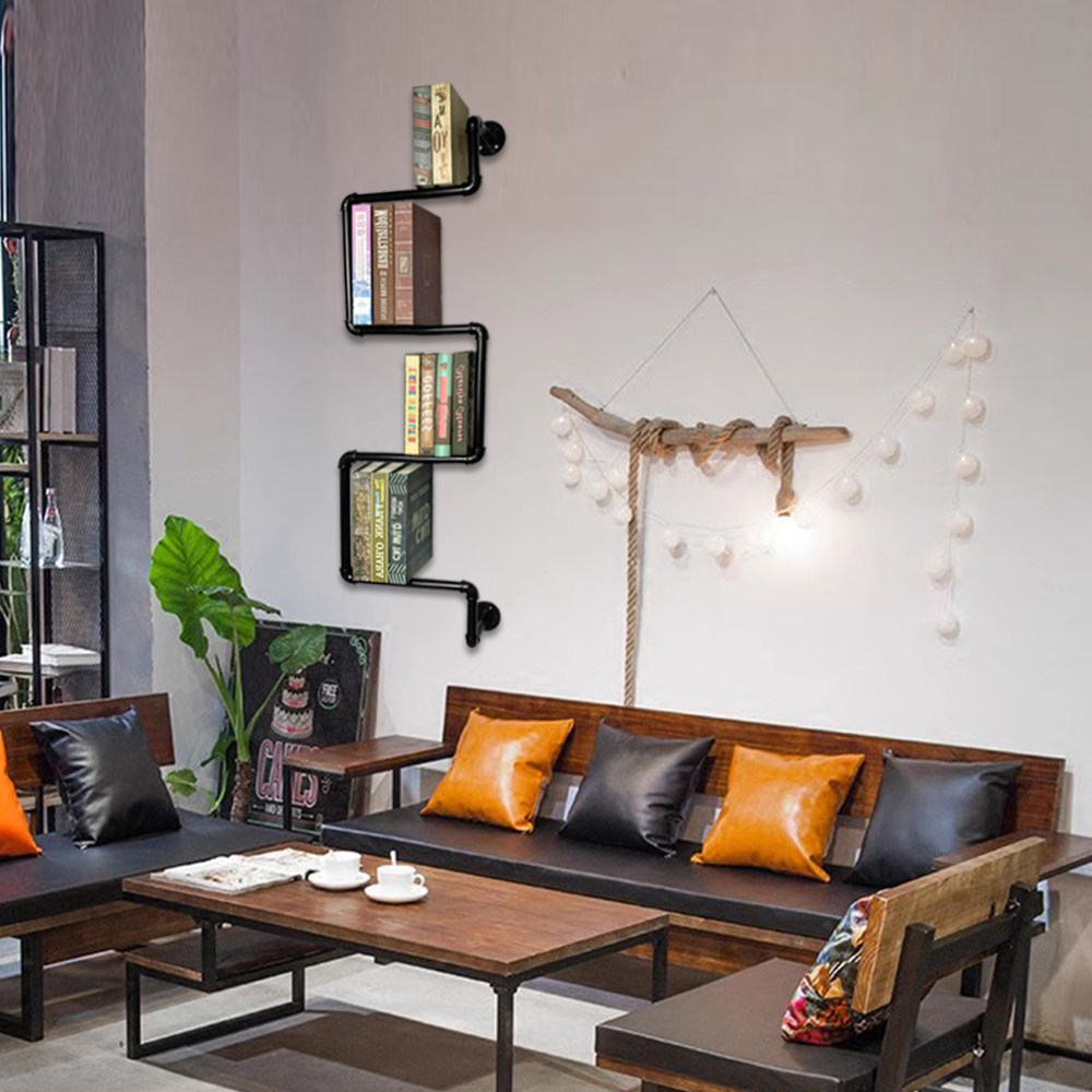 美式复古铁艺书架 水管置物架 工业风格管道书架 个性创意书架