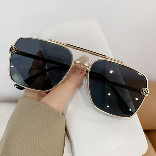 个性墨镜女高级感复古防紫外线遮阳方形双梁大框太阳镜男潮金丝边