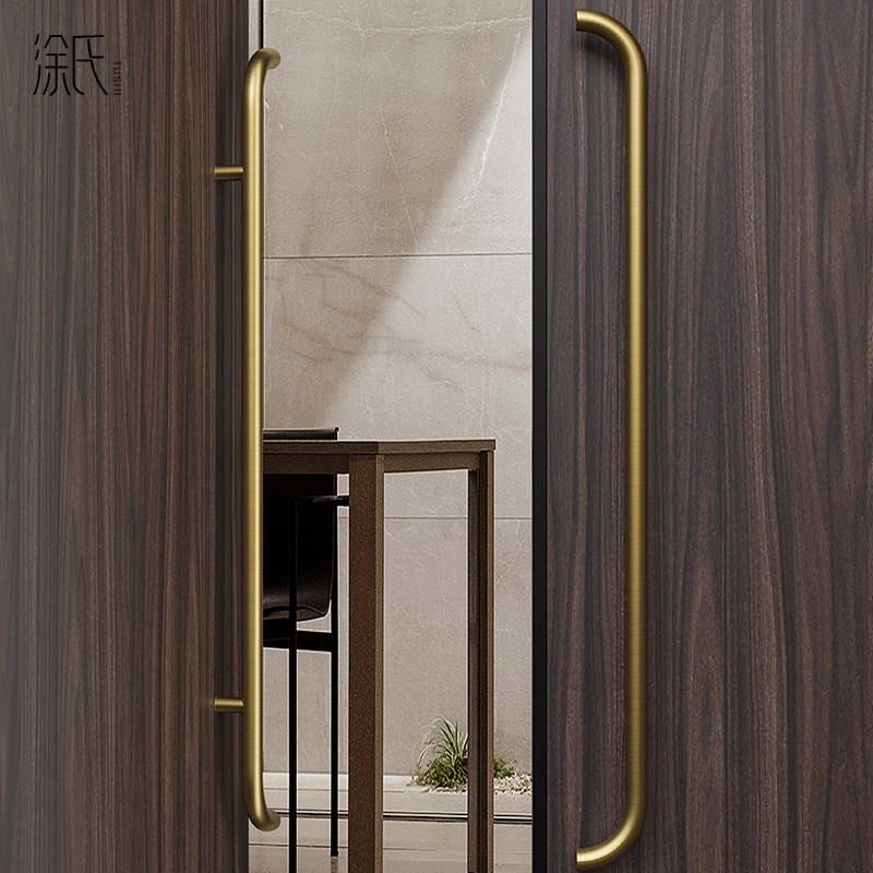 现代风极简不锈钢玻璃门拉手金色推拉门会所餐厅包间实木房门把手