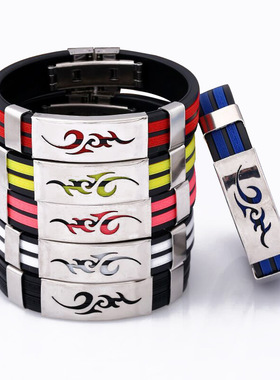 钛钢个性韩版火云火焰长城男士硅胶手链潮男时尚不锈钢手链批发