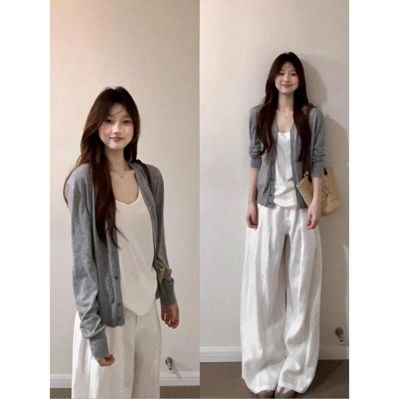 灰色冰丝针织开衫外套女款图片