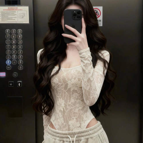 白色蕾丝连体衣打底衫女秋