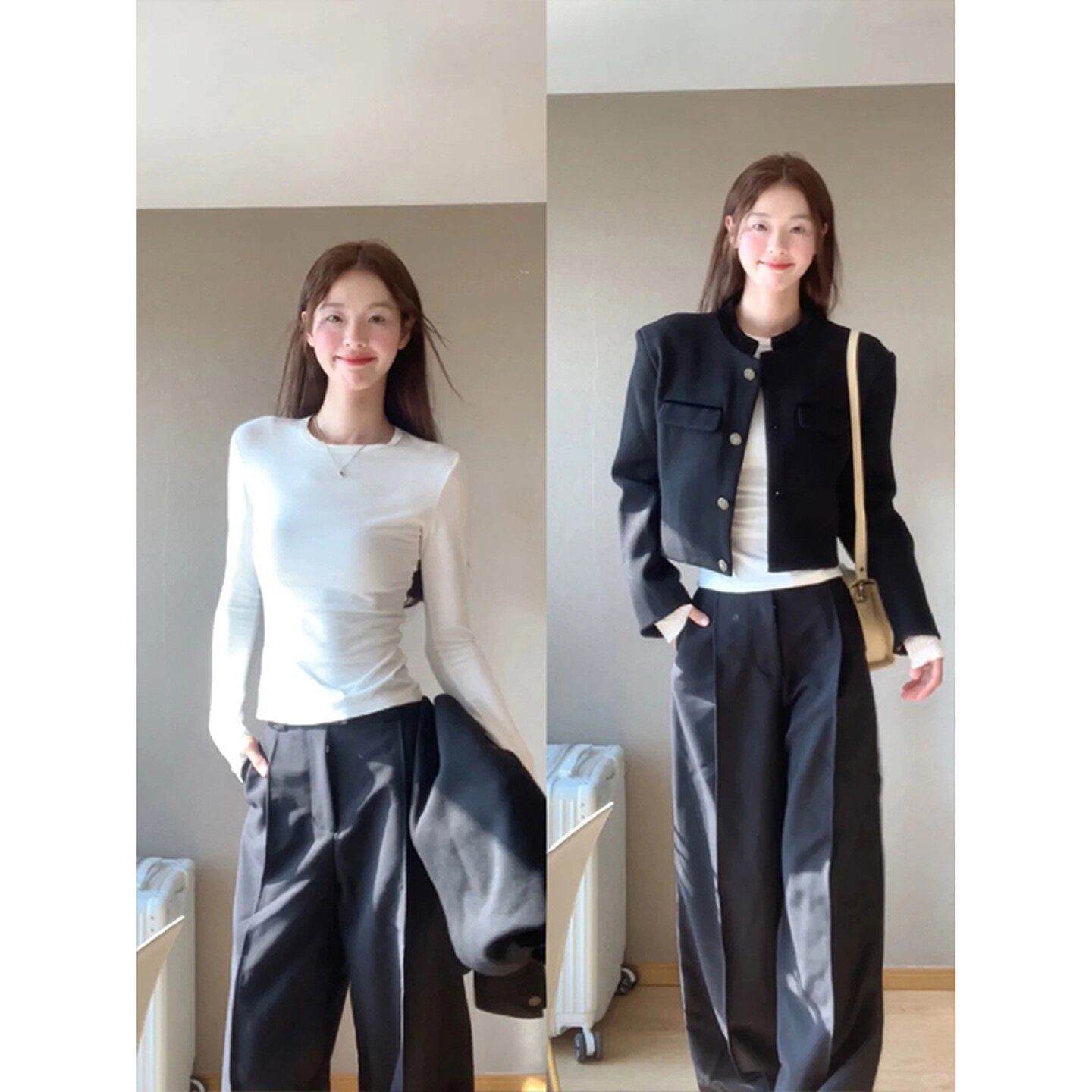 白色内搭长袖t恤女秋冬修身短款磨毛打底衫小香风紧身圆领上衣