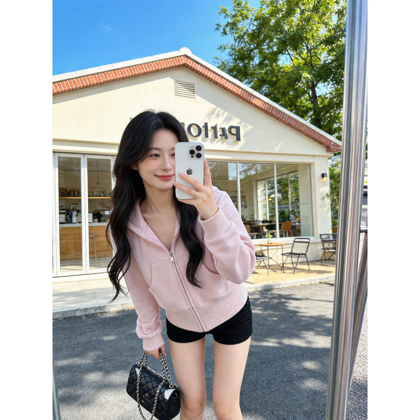 粉色短款卫衣外套女春秋正图片