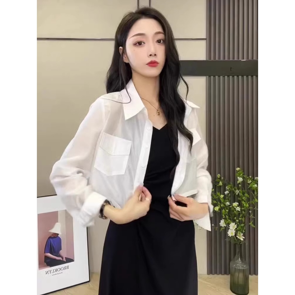 高级感白色天丝短款防晒衬图片