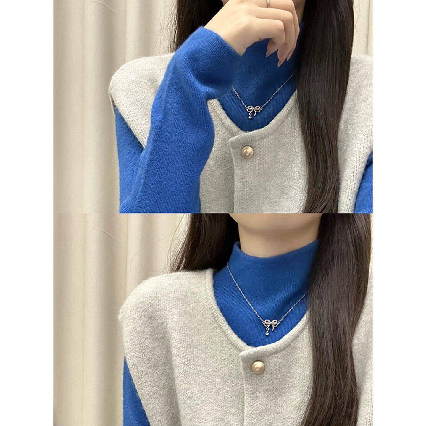 巨好看的叠穿克莱因蓝打底衫毛衣女秋冬新款内搭羽绒服马甲针织衫