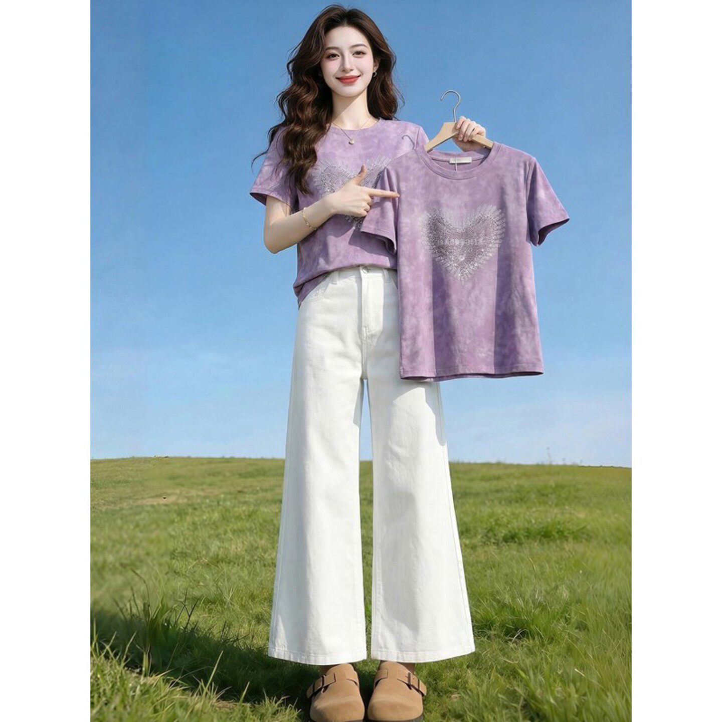 亮闪欧洲站紫色短袖T恤女图片