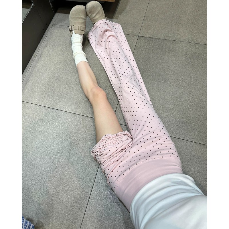 粉色波点微喇裤女夏季薄款图片