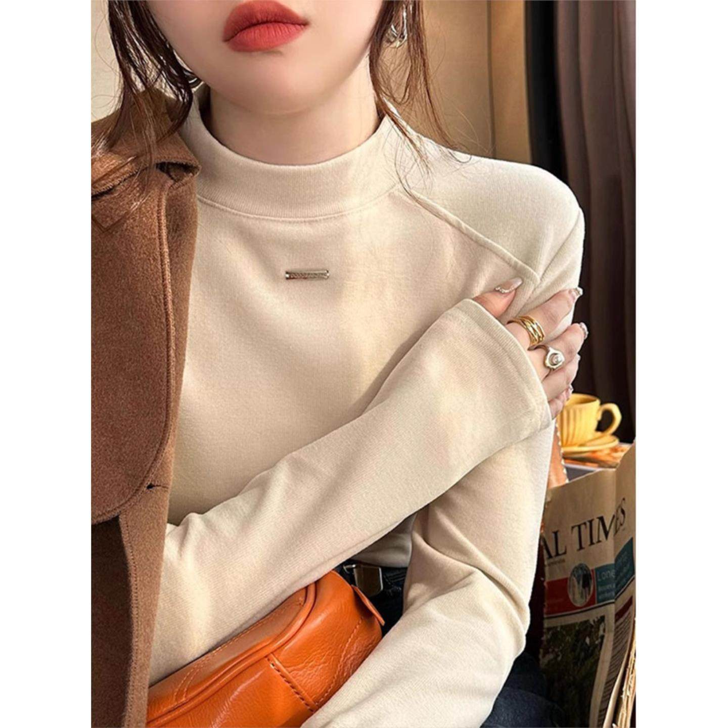 德绒半高领内搭打底衫女秋冬2025年新款洋气修身长袖T恤保暖1218r