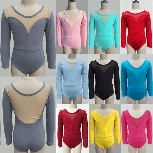 儿童舞蹈服中国练功长袖拼网体操