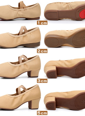 带跟舞蹈鞋女成人形体芭蕾古典舞教师鞋牛皮大底肚皮舞广场跳舞鞋