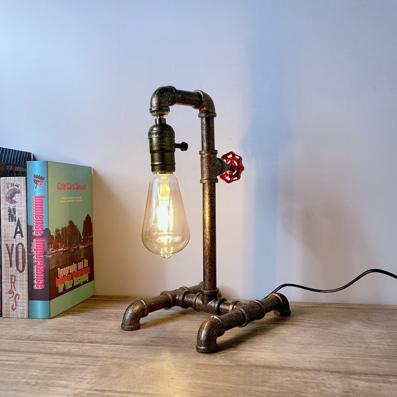 创意复古工业风夜灯铁艺水管台灯朋克风生日礼物酒吧餐厅装饰摆件