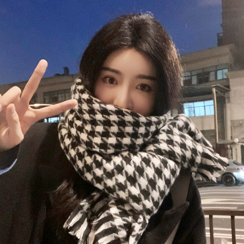 新款仿羊绒千鸟格围巾冬天爆款韩国女加厚秋冬保暖围脖士披肩