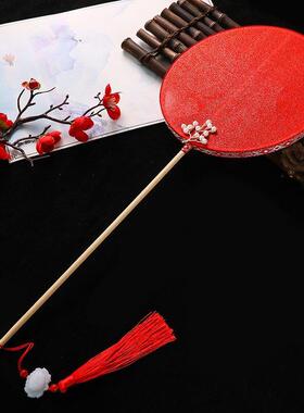 烫金团扇树枝贴花片红色古风扇子长短柄扇儿童表演探清水河舞蹈扇